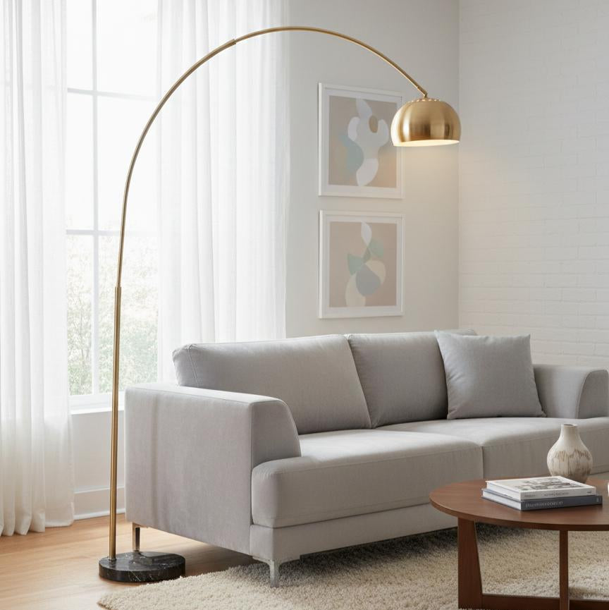 Modern Fishing Hook Floor Lamp With Flat  Marble Base