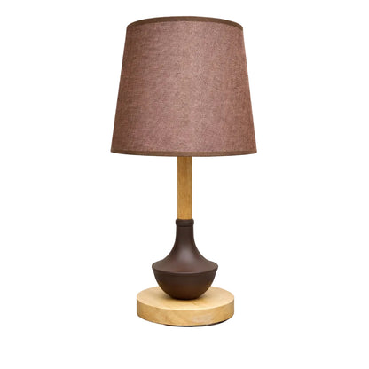 Modern Nordic Wood Table Lamp with Tapered Fabric Shade