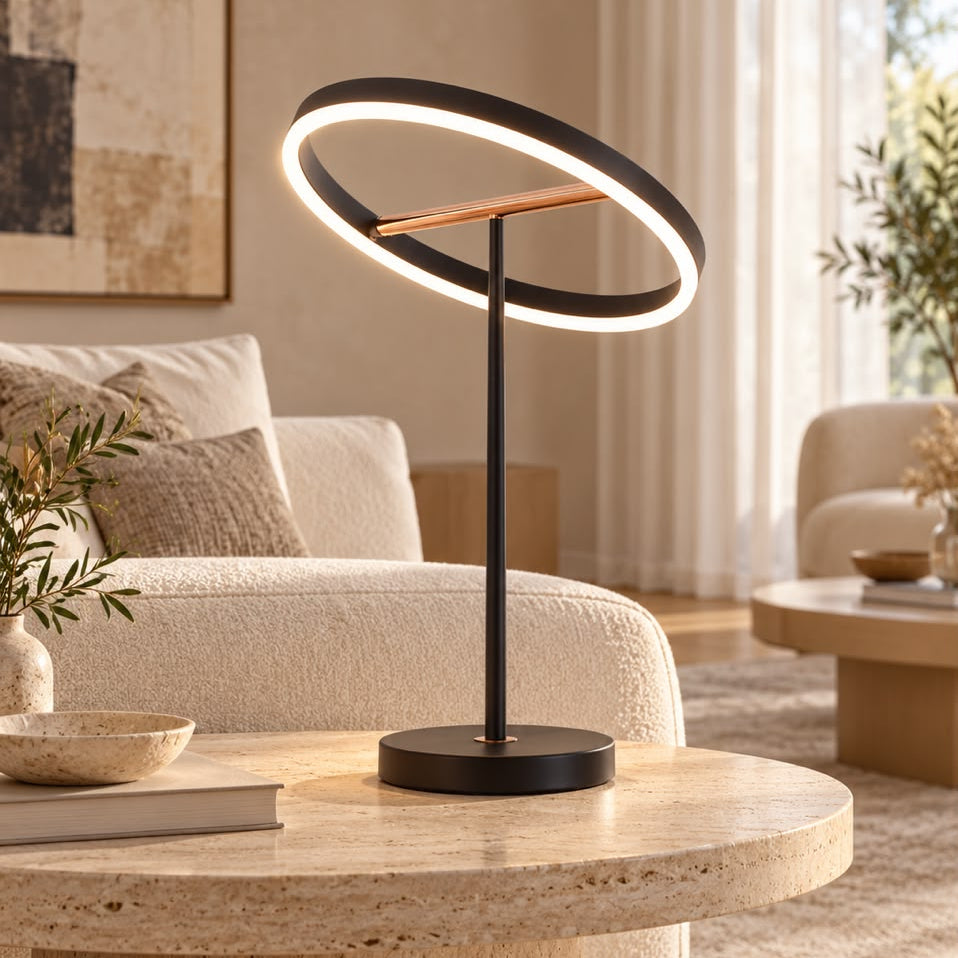 Halo Glow Modern Table Lamp With Tilted Luminous Ring