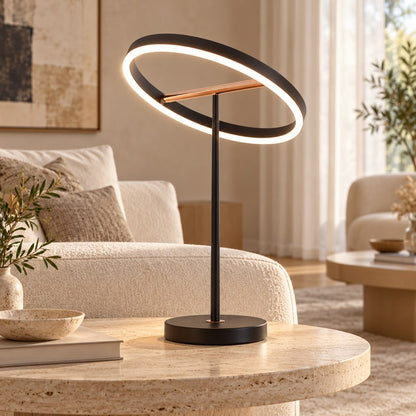 Halo Glow Modern Table Lamp With Tilted Luminous Ring