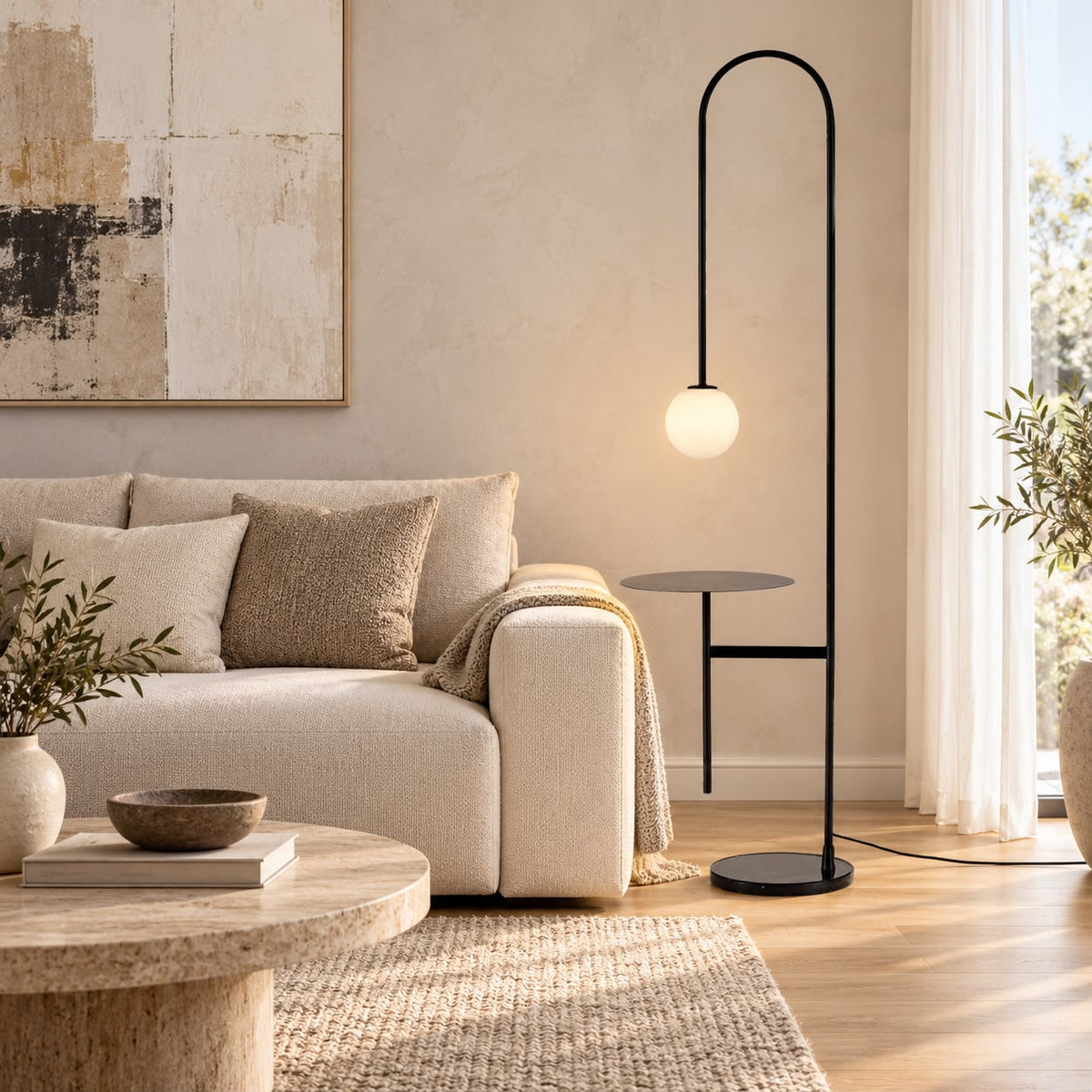 Minimalist Arc With Table Floor Lamp