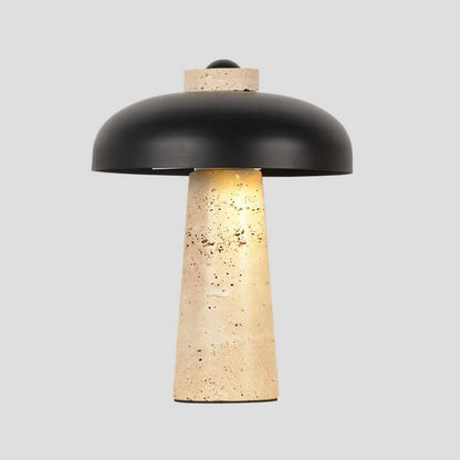 Modern Travertine Black Dome Shade Table Lamp