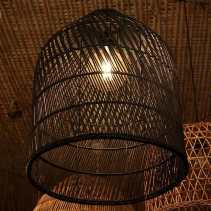 Oval Black Rattan Pendant Light