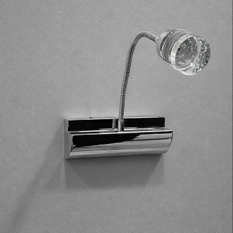 Chrome Mirror Light With  Flexible Gooseneck and Crystal Clear Lens Wall Lamp