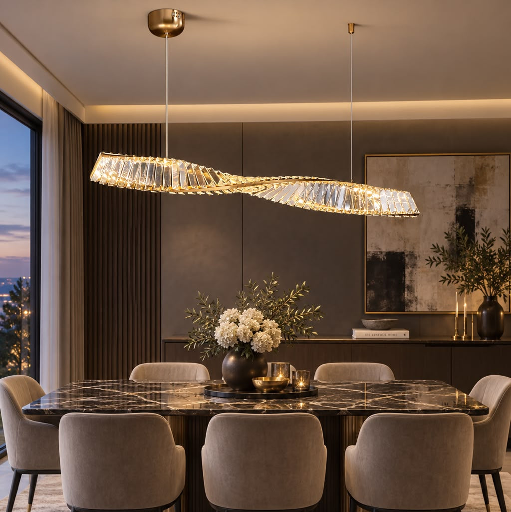 Minimalism Island Rectangular Round Crystal Chandelier