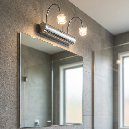 Chrome Mirror Light With  Flexible Gooseneck and Crystal Clear Lens Wall Lamp