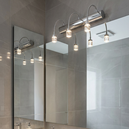 Chrome Mirror Light With  Flexible Gooseneck and Crystal Clear Lens Wall Lamp