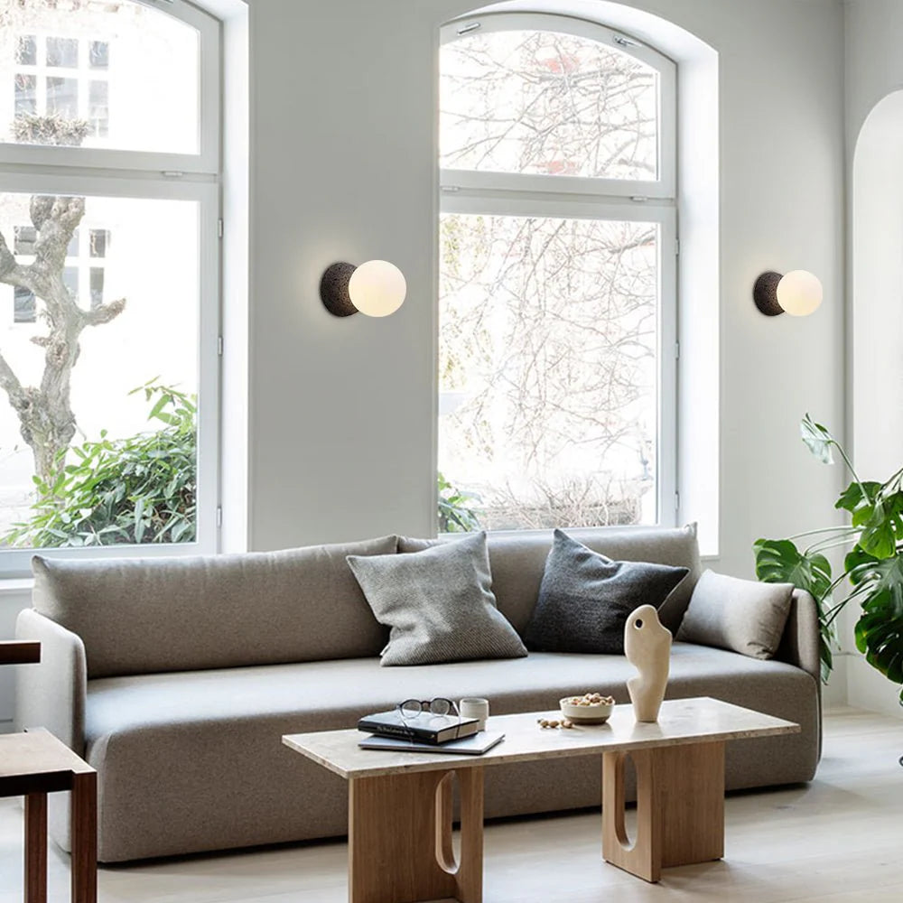 Resin Wall Lamp with Round White Glass Globe