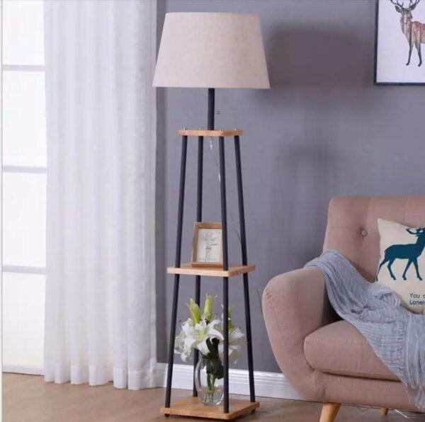 Modern Floor Lamp Log Tea Tray Storage Display Shelves With Zipper Switch